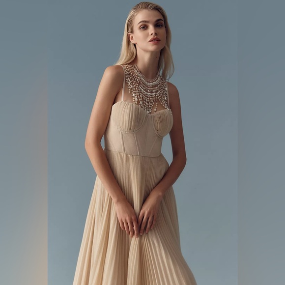 Hutch Amara Elegant Cream/Light Gold Shimmer Midi Dress (New in polybag) - Picture 5 of 7